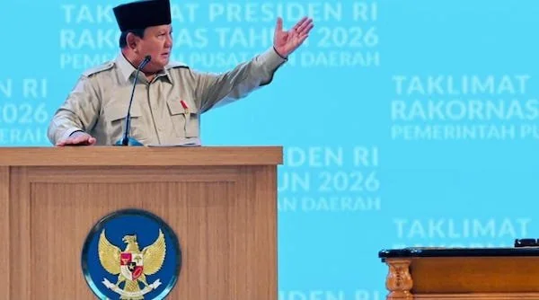 Presiden Prabowo saat taklimatnya pada Rakornas Pemerintah Pusat dan Daerah Tahun 2026, (Dok: Ist).
