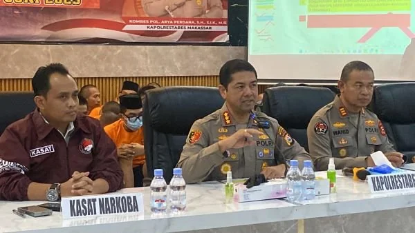 Rilis pengungkapan pengedaran narkotika jaringan internasional (Dok: Atri KabarMakassar).
