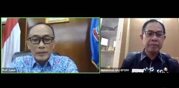 Tangkapan layar Pj Gubernur Sulsel, Prof Zudan Arif Fakrulloh dan Kepala BPSDM Sulsel, Prof Muhammad Jufri pada webinar BPSDM (Dok: Nofi KabarMakassar)