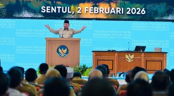 Presiden Prabowo Subianto saat taklimatnya di Rakornas Pemerintah Pusat dan Daerah Tahun 2026, (Dok: Ist).