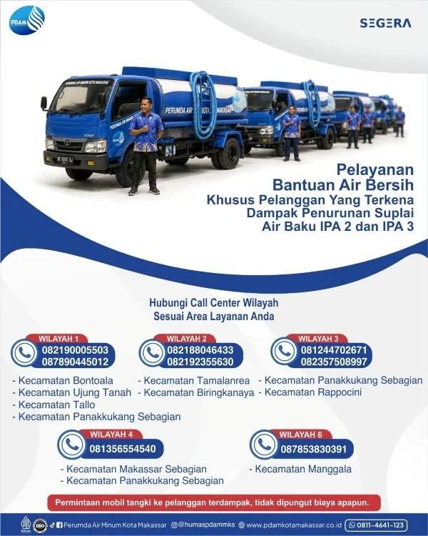 PDAM Makassar membuka layanan tangki gratis untuk masyarakat (Dok: Ist)