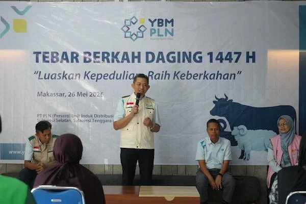 GM PLN UID Sulselrabar, Edyansyah memberikan sambutan dalam kegiatan Tebar Berkah Daging 1447 H