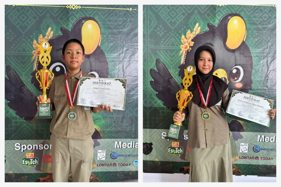 Dua siswa SMP Islam Athirah Bukit Baruga, Khalyca Mikhaela Aqeela Dinnoor dan Ahmad Hanif Irfan, meraih Juara 1 dan Juara 2 dalam ajang Biology Open Day 2026 (Dok: Ist)
