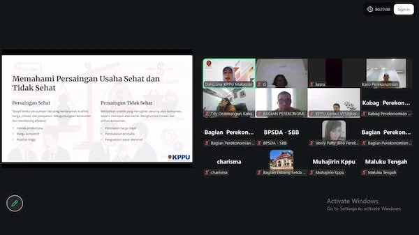 Tangkapan Layar kegiatan advokasi persaingan usaha dan pengawasan kemitraan yang digelar Kantor Wilayah VI KPPU Makassar bersama Biro Perekonomian Provinsi Maluku Secara Daring (Dok: Ist).