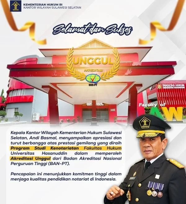 Kakanwil Kemenkum Sulsel Apresiasi Akreditasi Unggul Prodi Kenotariatan Unhas. Dok. Ist