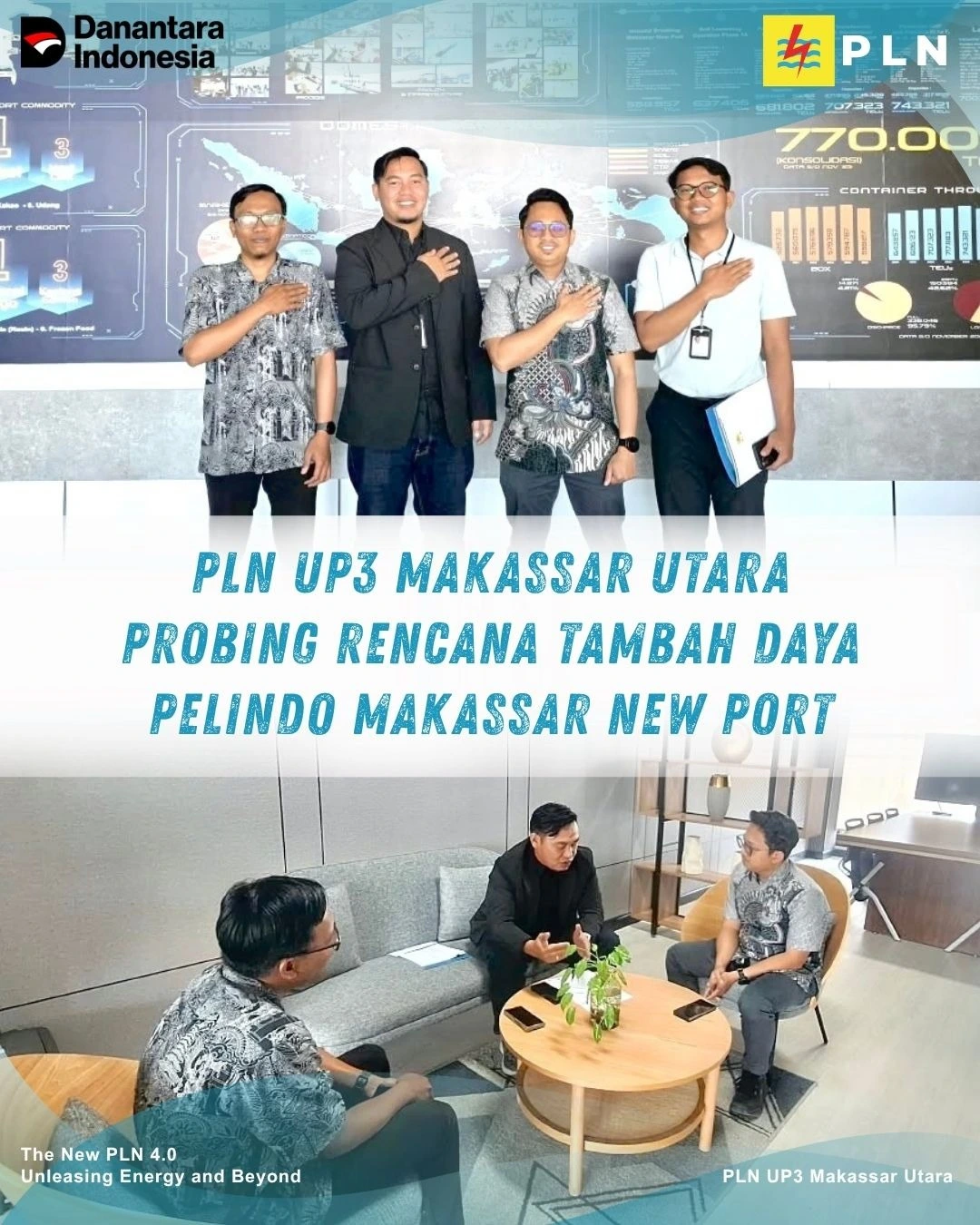 PLN UP3 Makassar Utara melalui Bagian Niaga dan Pemasaran melakukan kunjungan ke PT Pelindo Makassar New Port untuk membahas rencana pemulihan dan penambahan daya listrik dari 4,3 MVA menjadi 5,5 MVA (Dok: Ist)