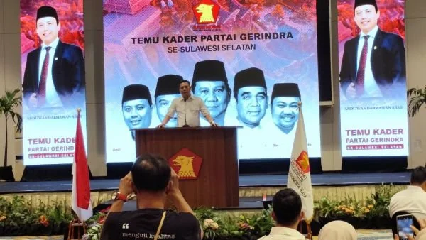 Ketua DPD Partai Gerindra Sulawesi Selatan, Andi Iwan Darmawan Aras (AIA), saat Memberikan Sambutan di Temu Kader, (Dok: Sinta KabarMakassar).