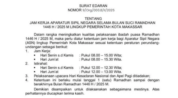 Surat Edaran Pemkot Makassar (Dok : Ist).