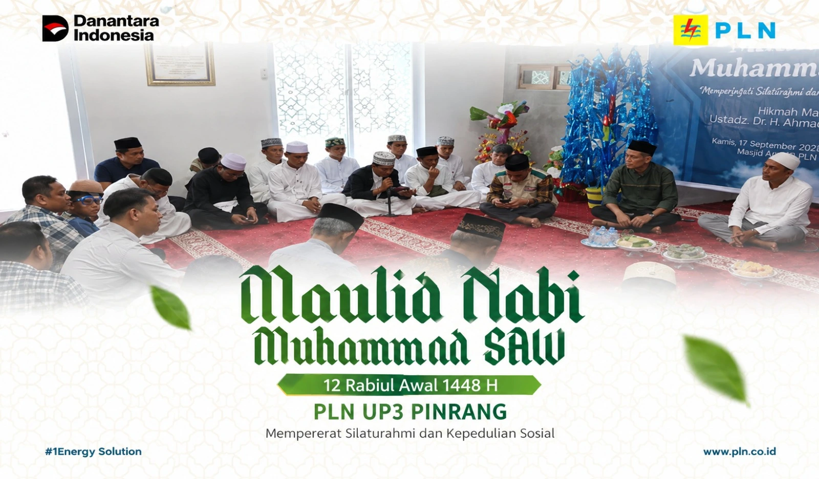 PT PLN (Persero) Unit Pelaksana Pelayanan Pelanggan (UP3) Pinrang menggelar peringatan Maulid Nabi Muhammad SAW 1448 H di Masjid An-Nur PLN UP3 Pinrang (Dok: Ist)