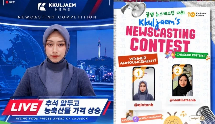 Mahasiswa Program Studi Pendidikan Bahasa Inggris UIN Alauddin Makassar Qintan Ghefira Noor Zahiyyah meraih juara 1 lomba baca berita bahasa Korea (Dok: Ist)