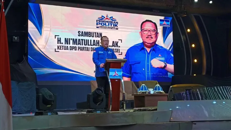 Ketua DPD Partai Demokrat Sulawesi Selatan, Ni’matullah Erbe saat memberikan sambutan di pendidikan politik (Dok: KabarMakassar)