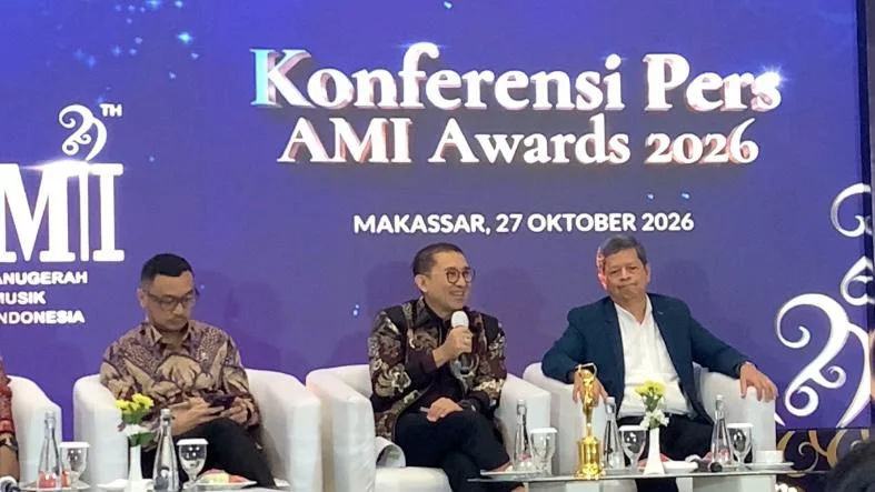 (tengah) Menteri Kebudayaan Fadli Zon, saat jumpa pers AMI Award 2026 (dok. Syamsi/KabarMakassar)