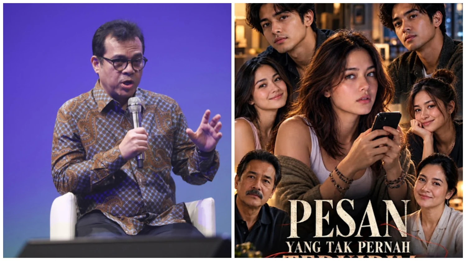 Wakil Menteri Komunikasi dan Digital Nezar Patria (Kiri) dan Penampakan Mini Drama AI (Dok: Ist).