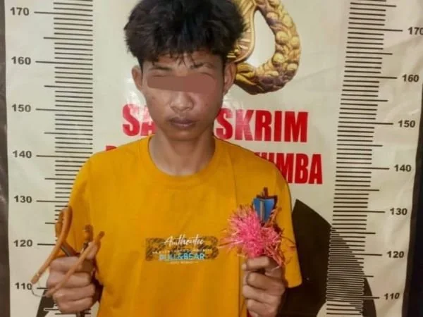 Pemuda asal Bulukumba  yang di amankan aparat Polres Bulukumba saat membawa sajam jenis busur (Dok : ist).