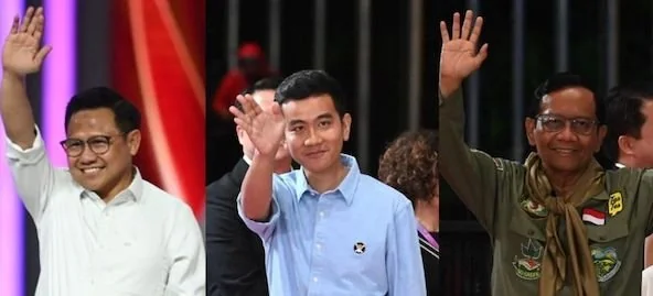 Masing-masing cawapres Muhaimin Iskandar, Gibran Rakabuming dan Mahfud MD.