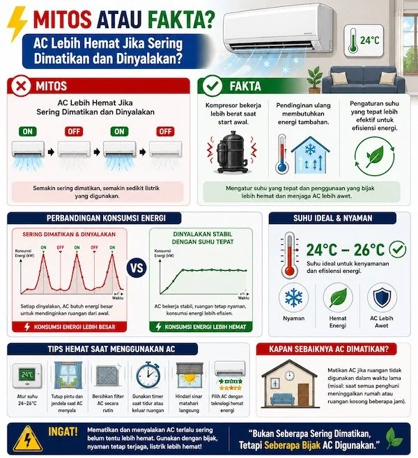 Mitos atau Fakta: AC Lebih Hemat Jika Sering Dimatikan dan Dinyalakan!