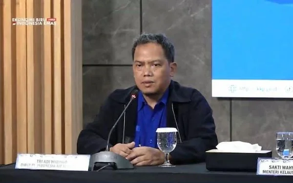 Tangkapan layar Direktur Utama PT Indonesia Air Transport, Tri Adi Wibowo pada konferensi pers yang digelar oleh Kementerian Kelautan dan Perikanan (Dok: Nofi KabarMakassar)