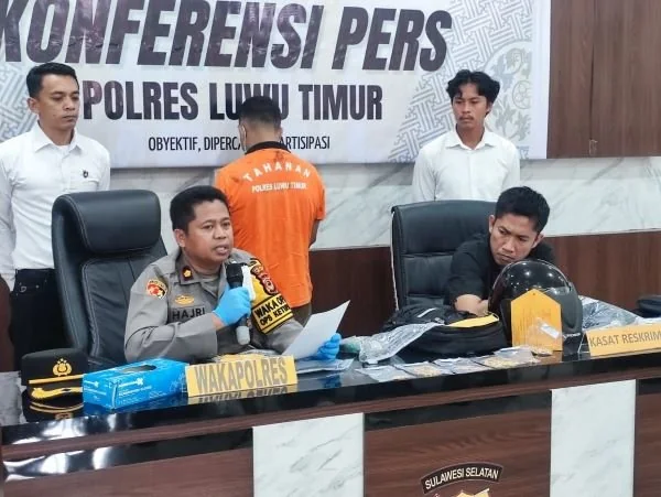 Konfereni pers terkait pelaku pembobolan toko emas di Lutim (Dok : Ist).