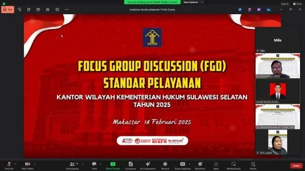 Kanwil Kemenkum Sulsel Bahas Standar Layanan (Dok : Ist)