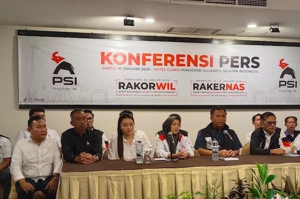 Suasana Konferensi Pers PSI Soal Rakernas di Kota Makassar (Dok: Sinta KabarMakassar).