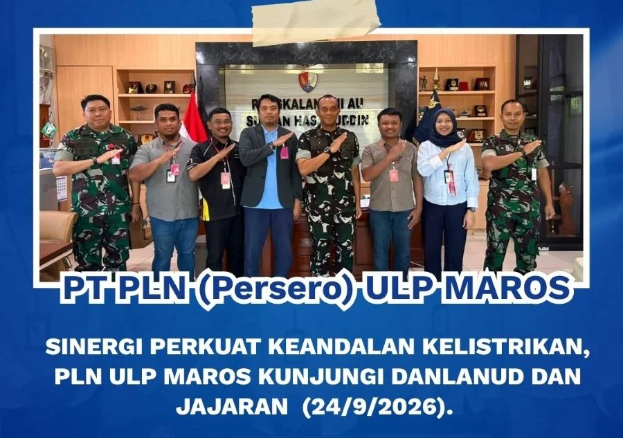 PT PLN (Persero) Unit Layanan Pelanggan (ULP) Maros melaksanakan kunjungan kerja resmi ke Markas Komando Pangkalan Udara (Lanud) TNI Angkatan Udara (Dok: Ist)