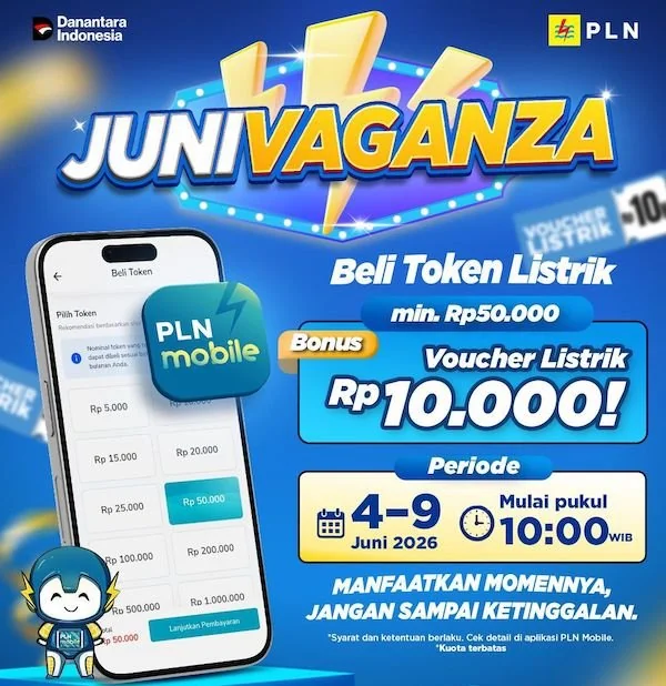 PLN Mobile Bagi Bonus Voucher Listrik Lewat Promo JUNIVAGANZA