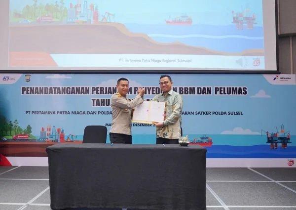 Penandatanganan kerjasama Pertamina Regional Sulawesi dan Polda Sulsel (Dok : Ist).