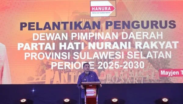 Wali Kota Makassar, Munafri Arifuddin saat Sambutan di pelantikan DPD Hanura Sulsel, (Dok: Kabar Makassar).