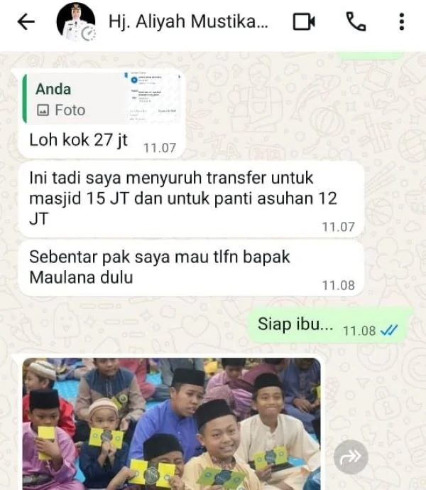 Tangkapan Layar chat Penipu Mengatasnamakan Wakil Wali Kota Makassar Aliyah Mustika Ilham (Dok: Ist).