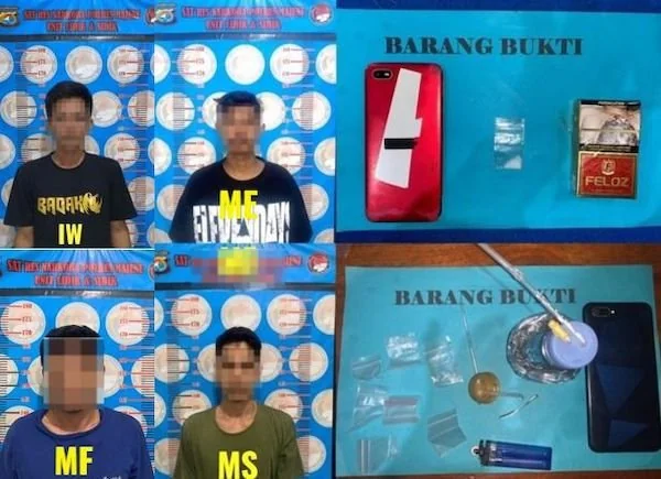 Empat pelaku yang berhasil diamankan beserta barang bukti (dok:ist)