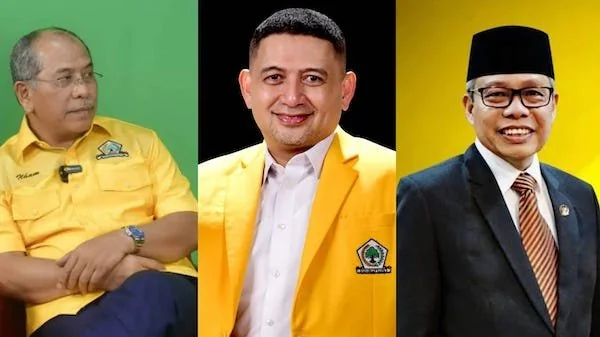 mantan Wali Kota Makassar, Ilham Arif Sirajuddin (Kiri), Ketua Golkar Kota Makassar sekaligus Wali Kota Makassar, Munafri Arifuddin (tengah) dan Ketua DPD I Golkar Sulsel Taufan Pawe, (Dok: Istimewa).
