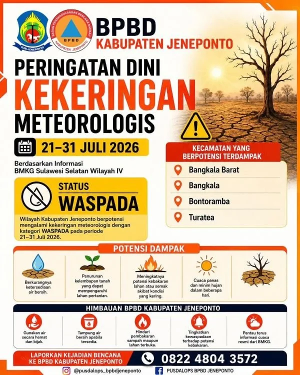Peringatan Dini Kekeringan oleh BPBD Jeneponto. (Dok: Ist)