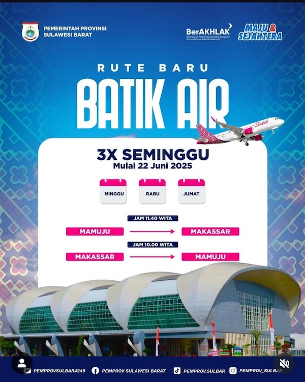 Mulai Hari Ini, Pesawat Batik Air Kembali Beroperasi di Mamuju