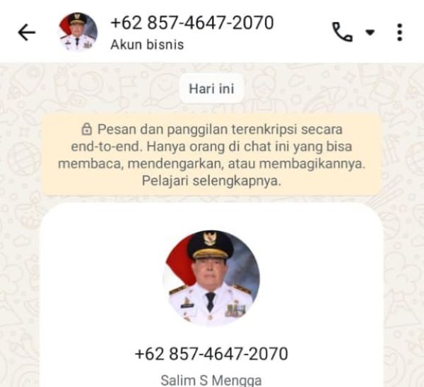Waspada Akun Palsu Wagub Sulbar Tawarkan Bantuan Fiktif di WhatsApp
