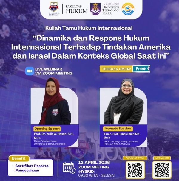 Kuliah Tamu Internasional FH Unibos, Soroti Respons Global Terhadap Tindakan AS dan Israel